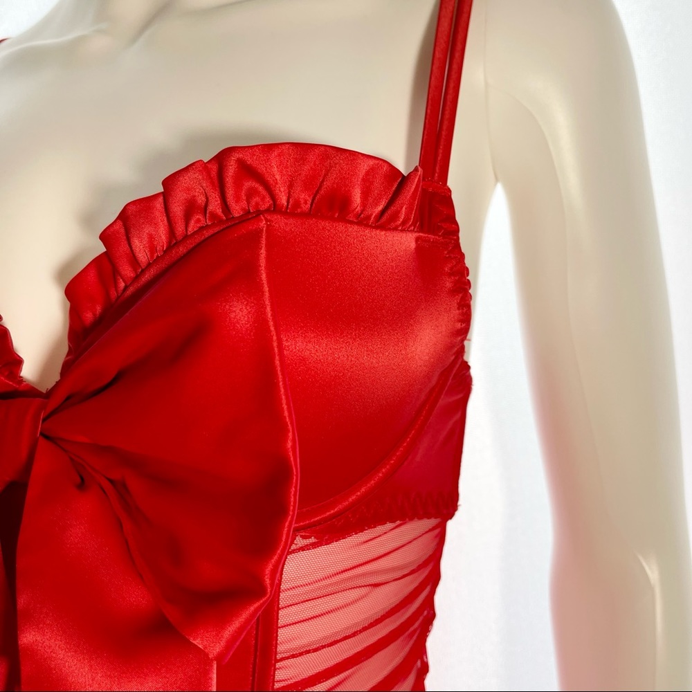 34B VS Victoria’s Secret Red Bow Babydoll Garter jingle bell nightie dress slip - Picture 5 of 16